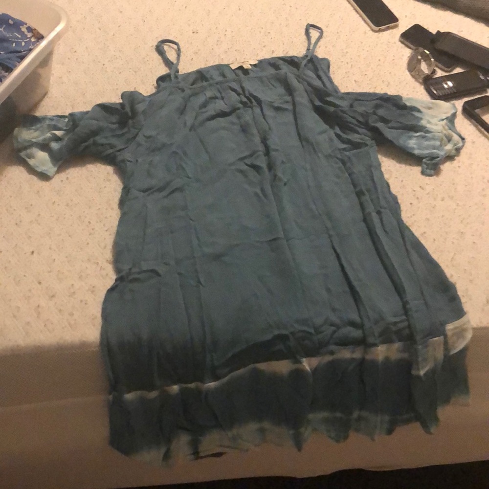 Ty-dye blue cold shoulder spaghetti strap top